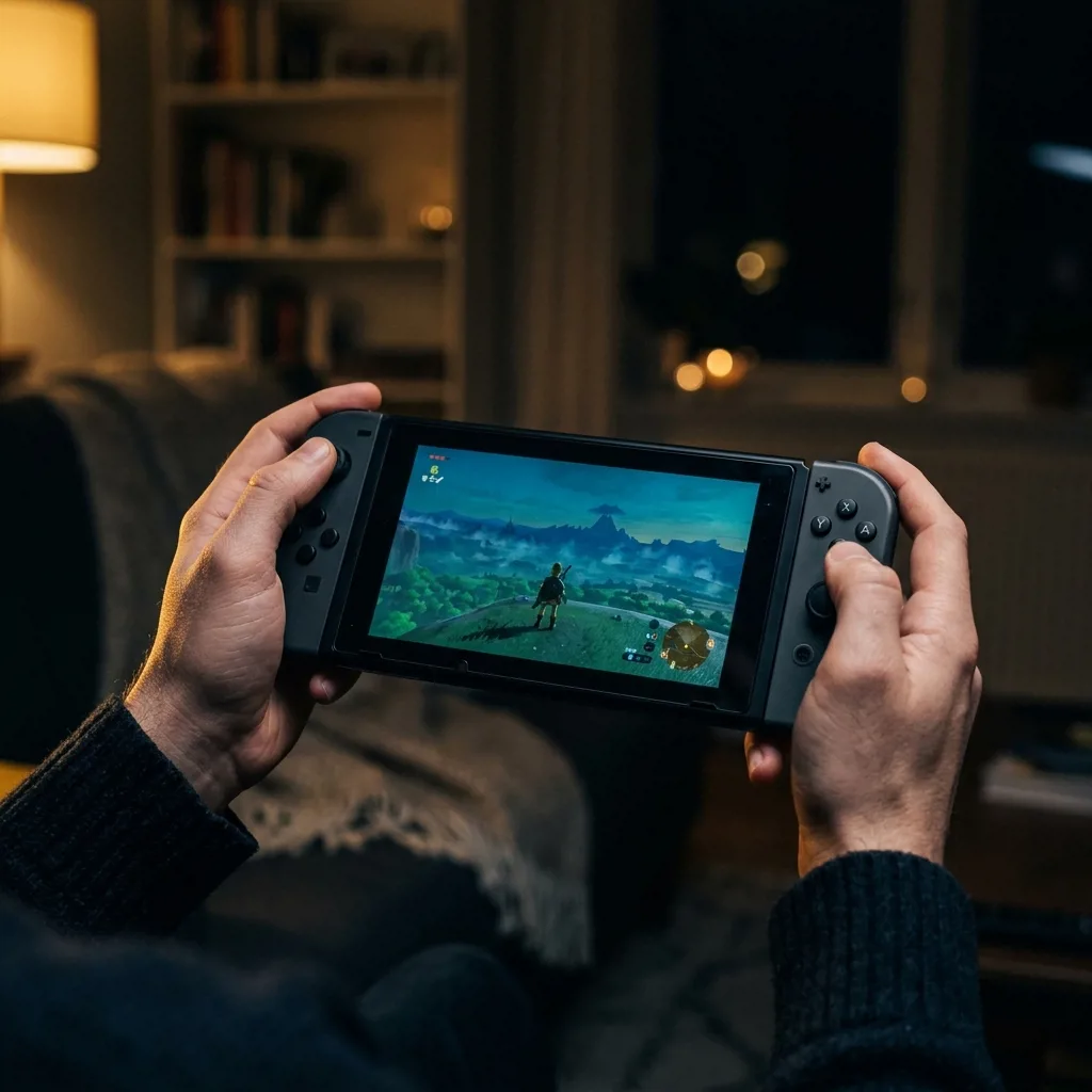 Портативная игровая приставка Nintendo Switch в руках