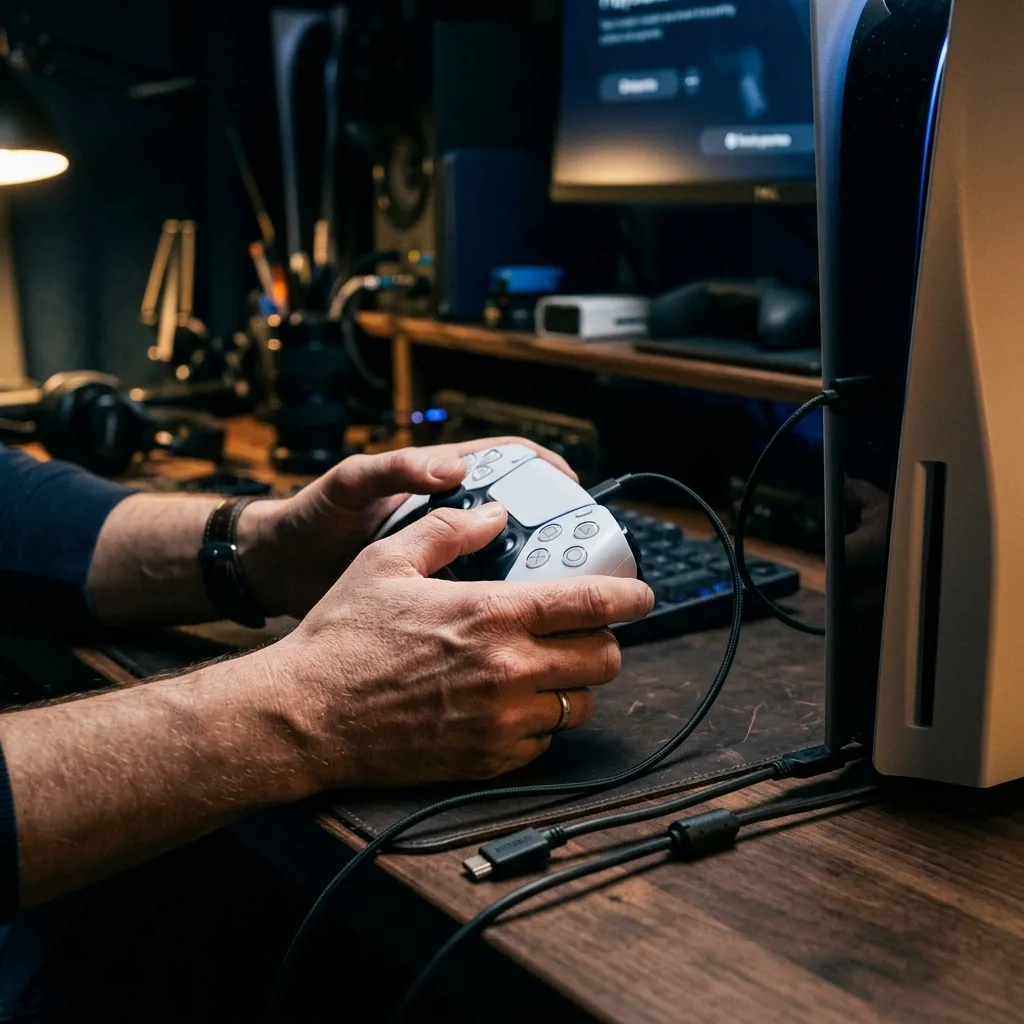 Специалист Re:Скупка проверяет игровую консоль PlayStation перед выкупом
