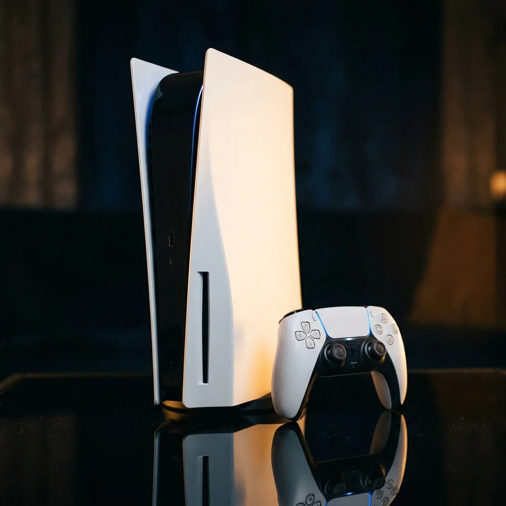 Игровая консоль PlayStation 5 с геймпадом DualSense перед продажей