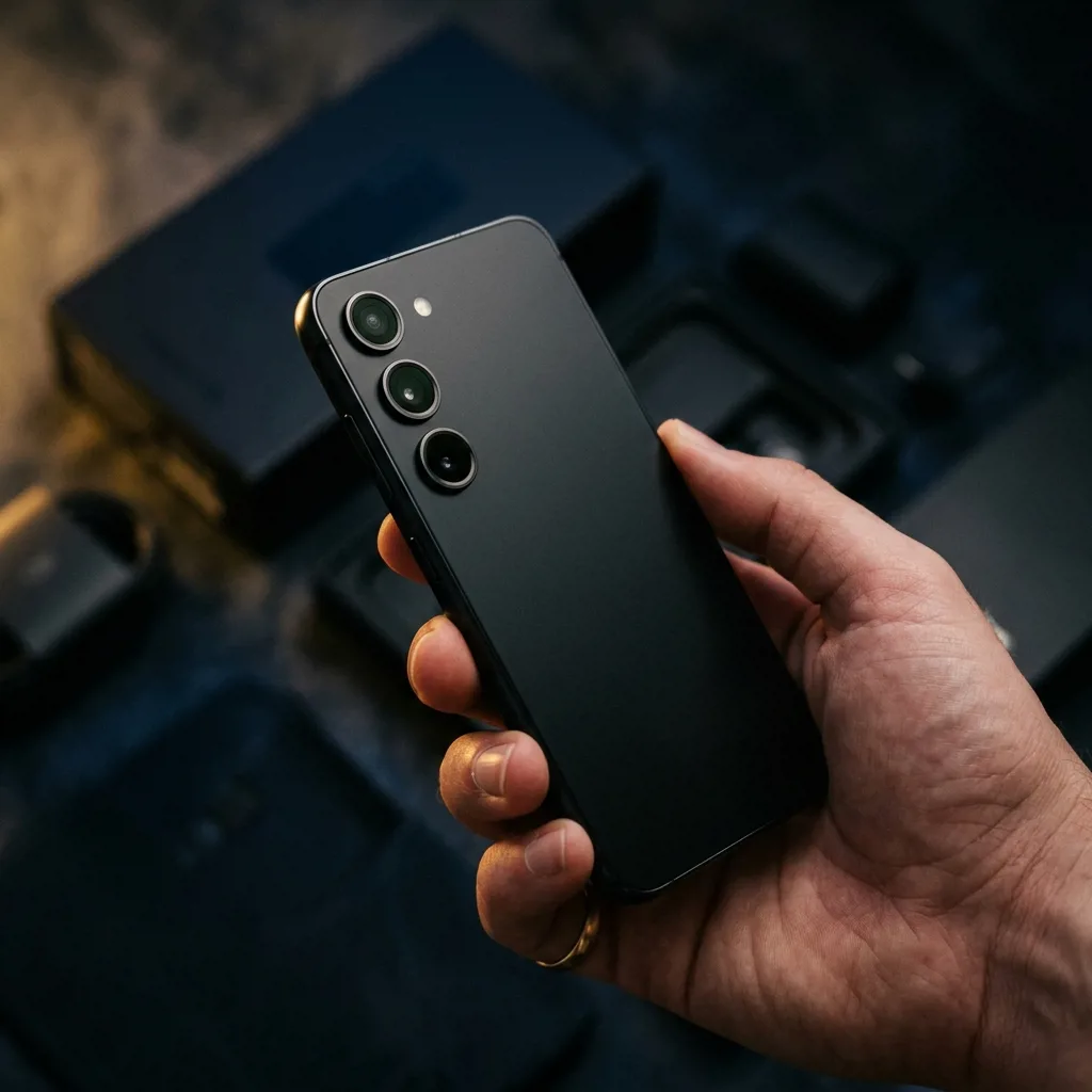 Samsung Galaxy S23 в руке — восстановленный смартфон из каталога Re:Скупка