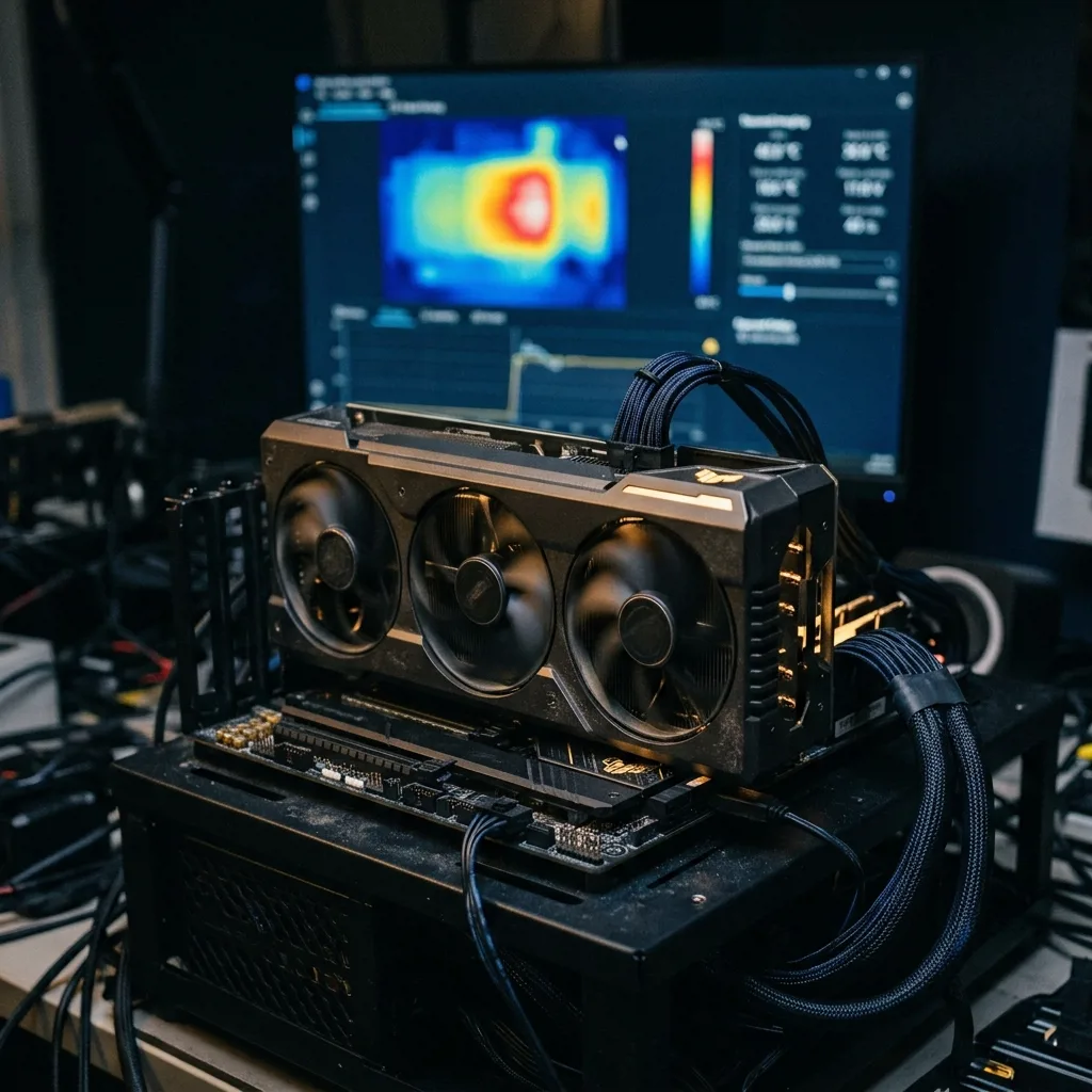 Проверка видеокарты GeForce RTX 4080 на стенде перед продажей