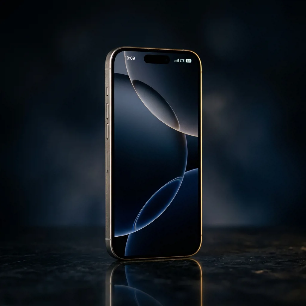 iPhone 16 Pro 128 ГБ — вид спереди, титановый корпус