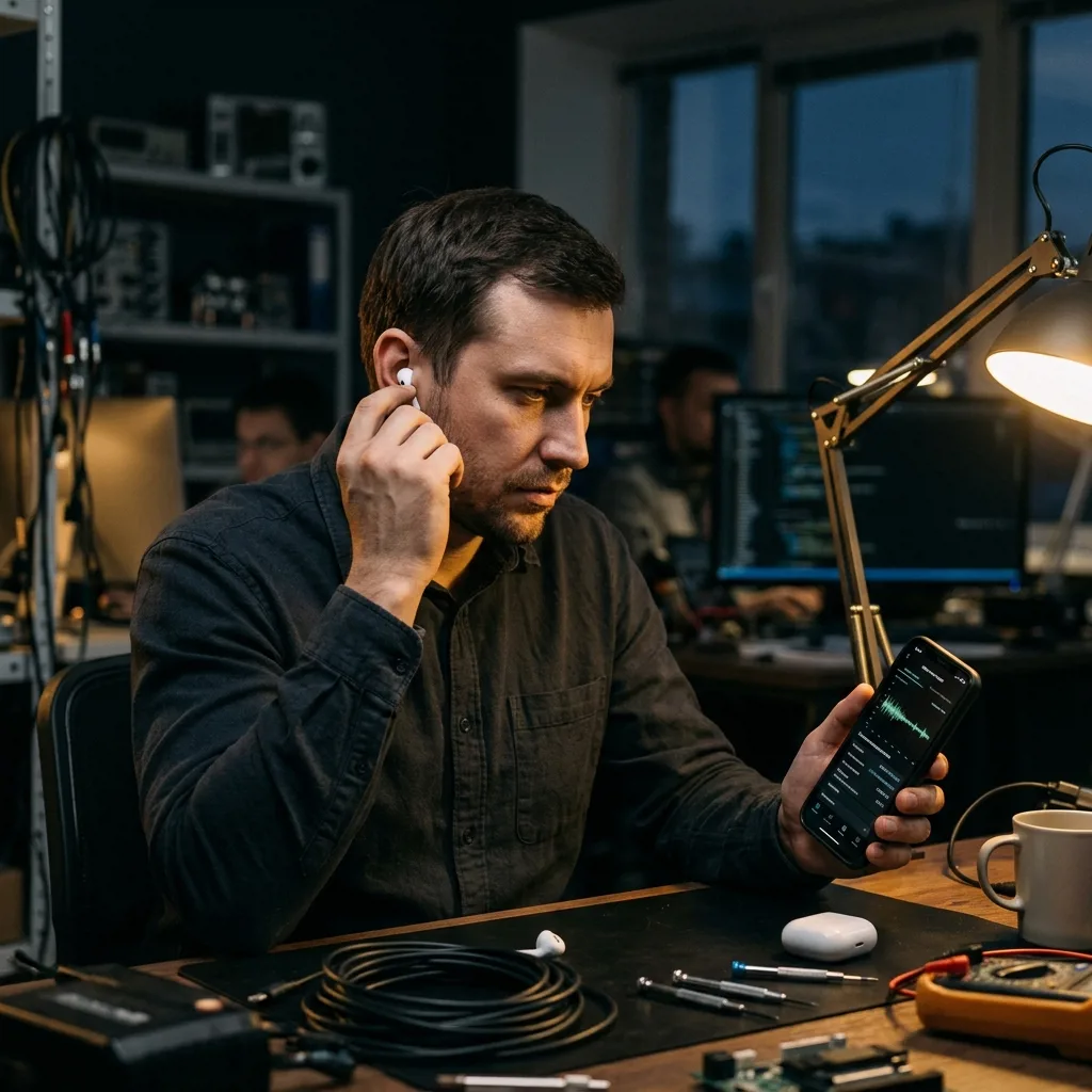 Специалист проверяет AirPods перед выкупом