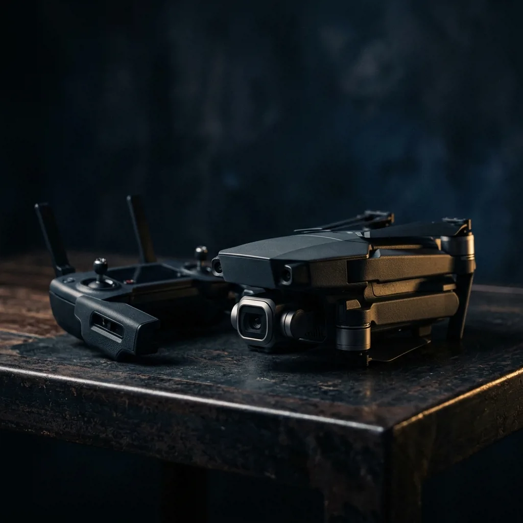 Дрон DJI Mavic в сложенном виде с пультом управления