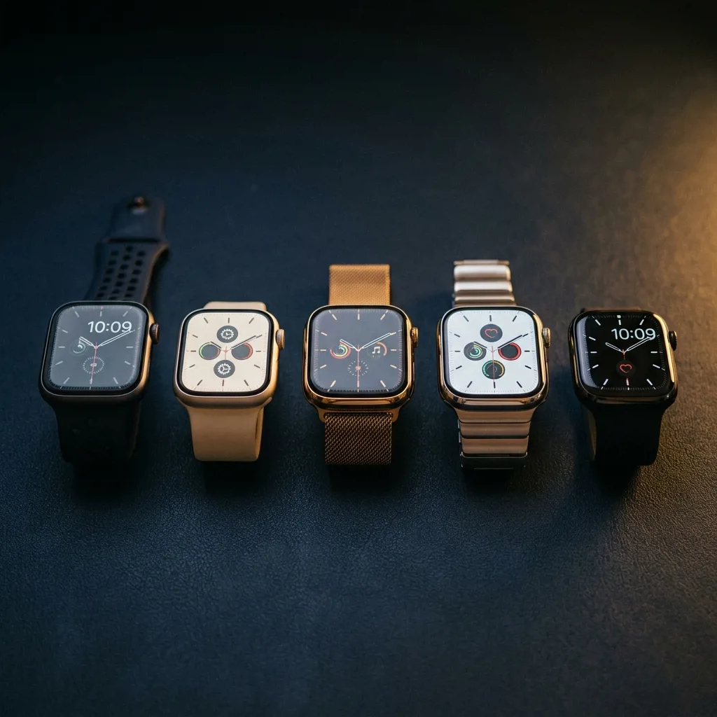 Apple Watch Series разных поколений на столе оценщика