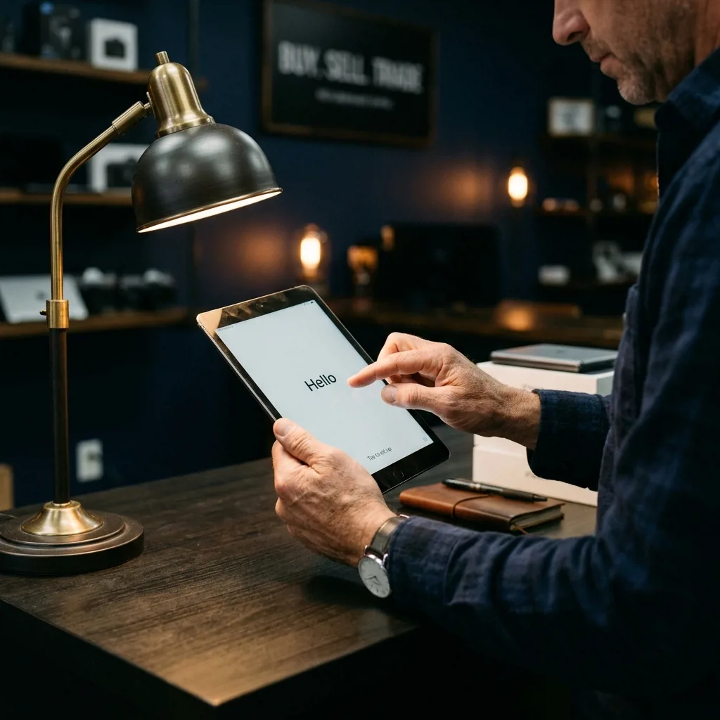 Восстановленный iPad в руках покупателя — проверка перед покупкой в офисе Re:Скупка