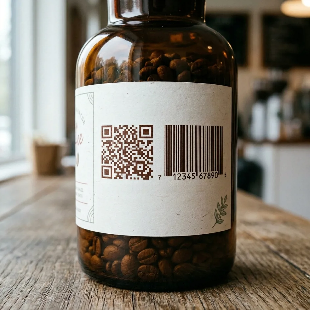 Этикетка с QR-кодом и штрих-кодом для маркировки кофе