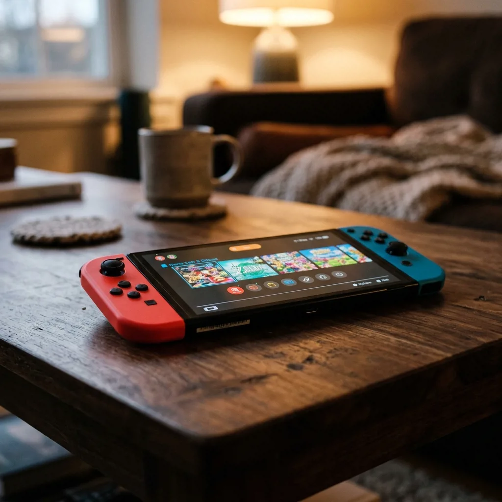 Портативная консоль Nintendo Switch с красными и синими джойконами