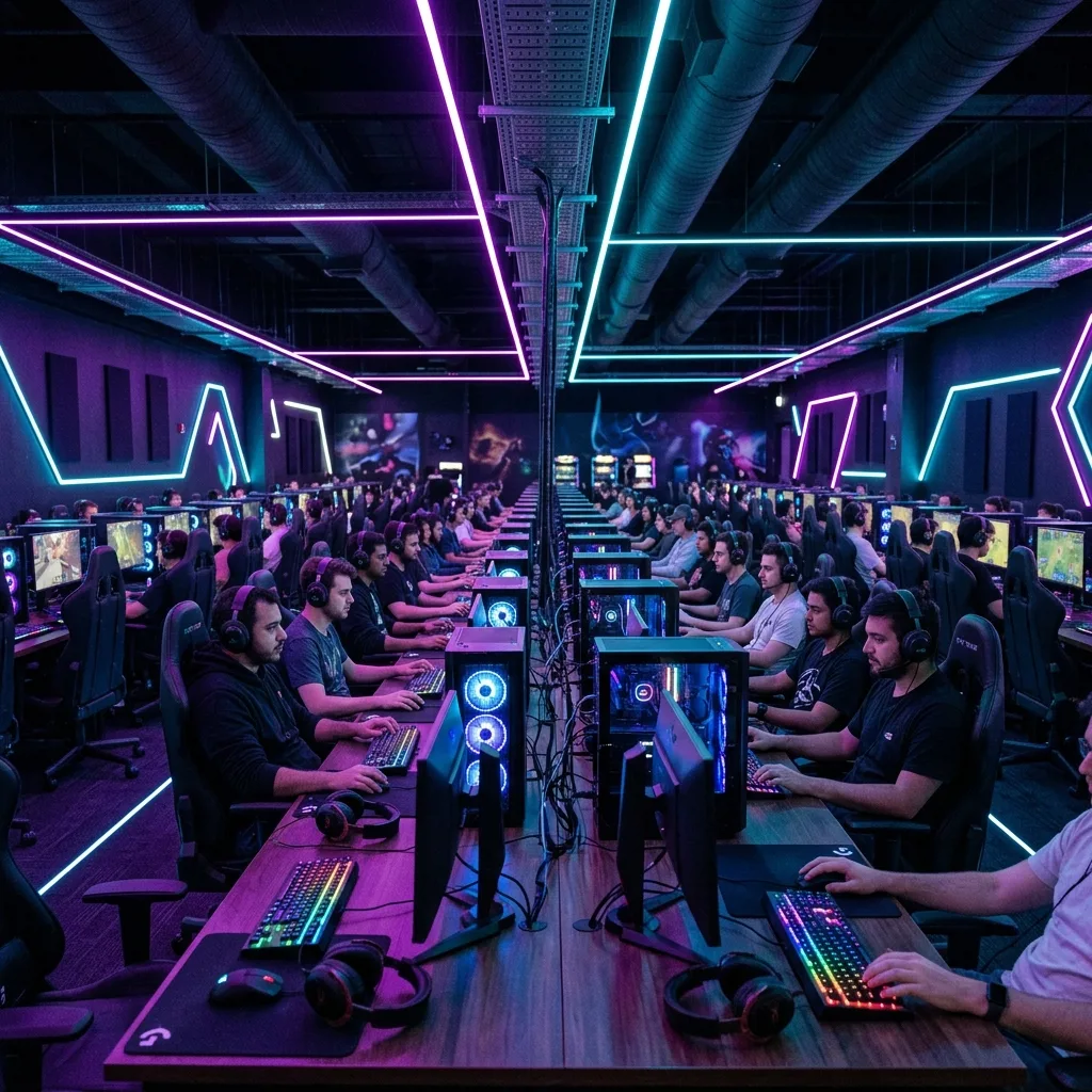 Общий зал компьютерного клуба — 30 игровых мест с RGB-подсветкой