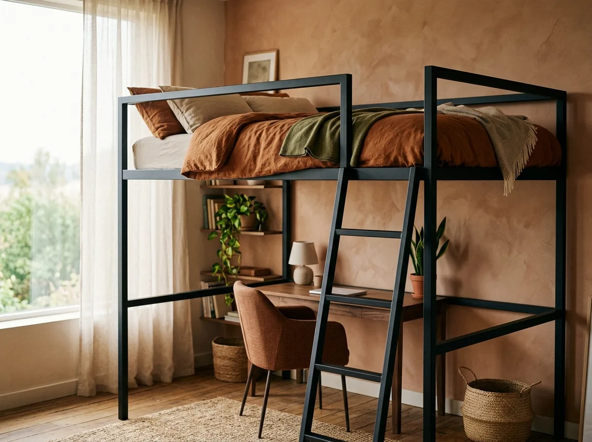 Двуспальная кровать лофт 160×200 чёрного цвета