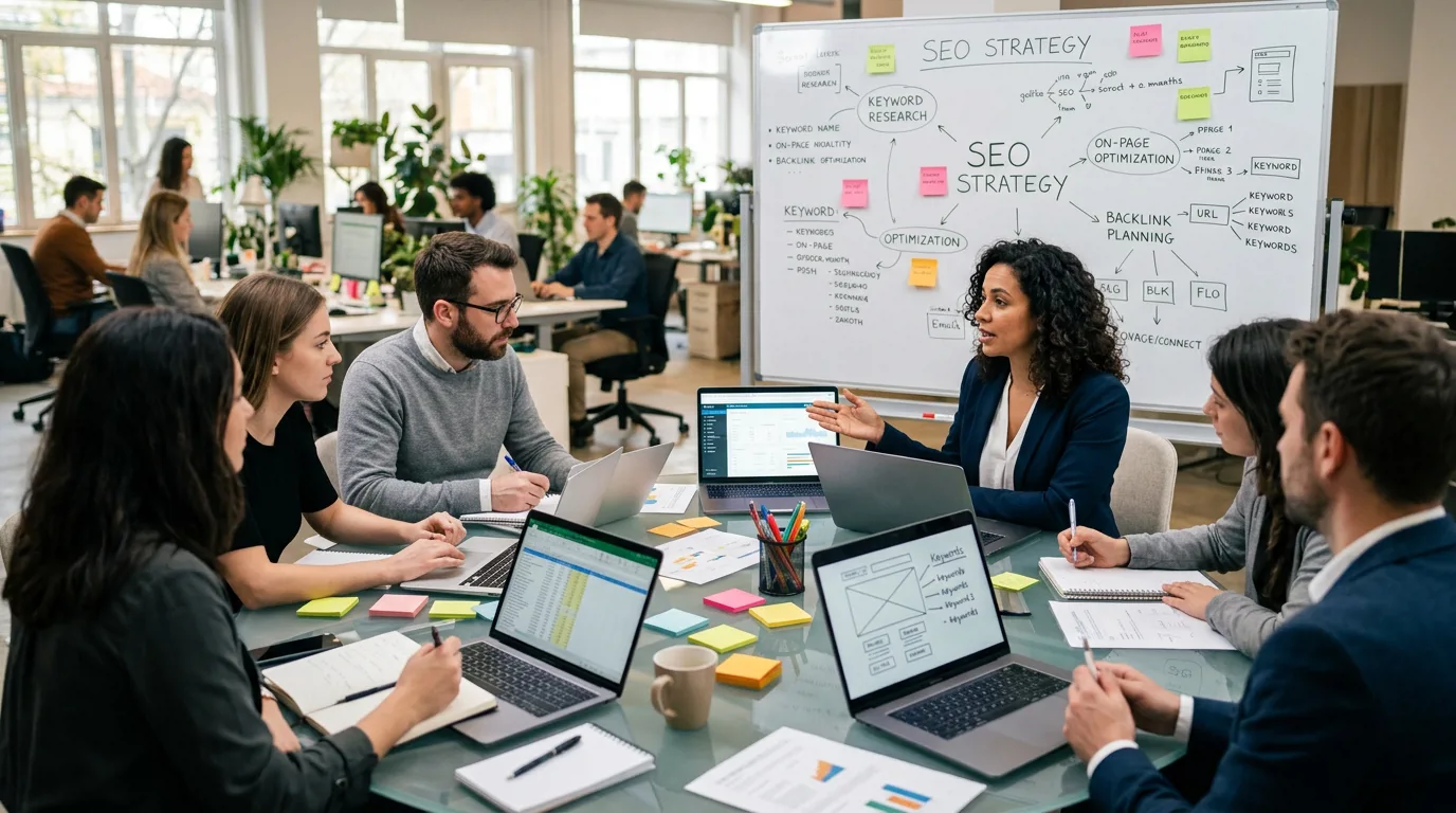 Стратегическая сессия команды digital-агентства по планированию SEO-кампании