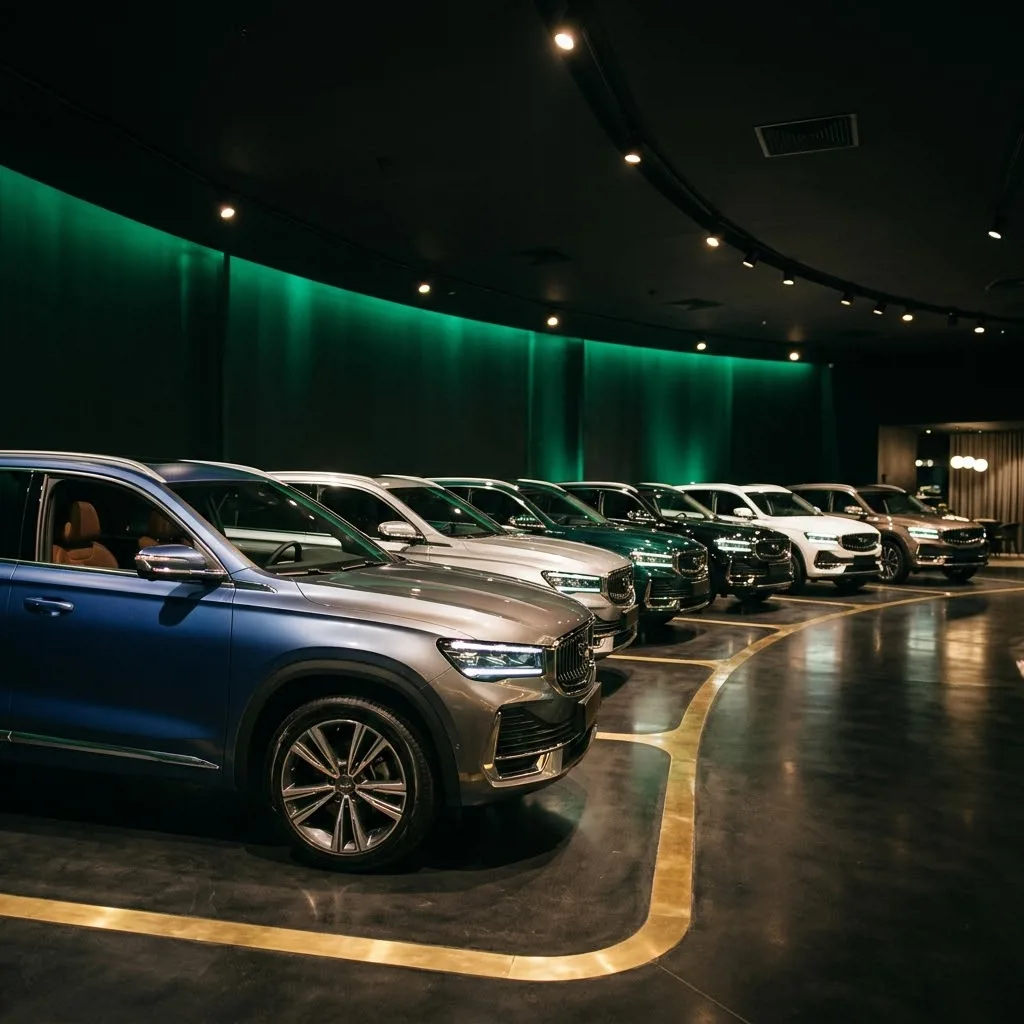 Линейка автомобилей Geely в шоуруме Белгород
