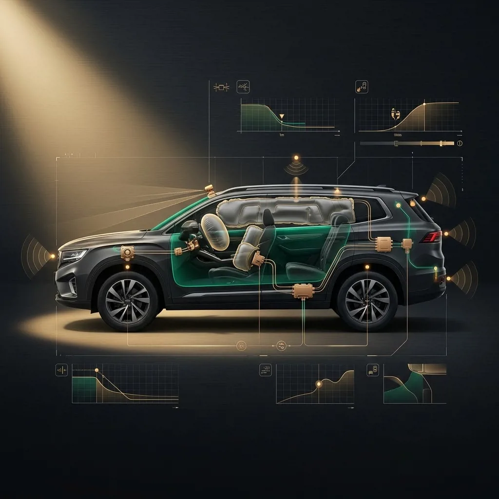 Схема систем безопасности Geely Okavango — подушки, камеры, радары