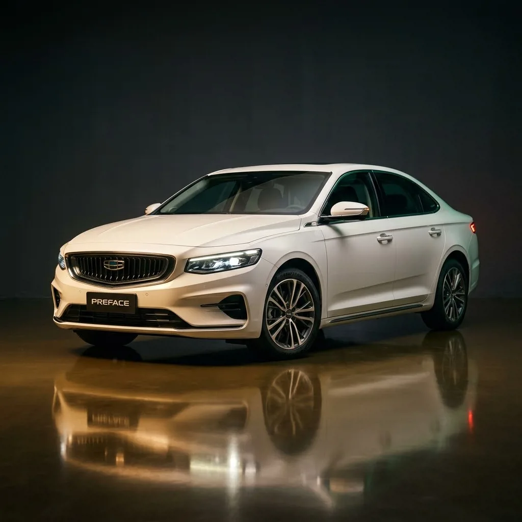 Geely Preface в белом цвете — вид спереди