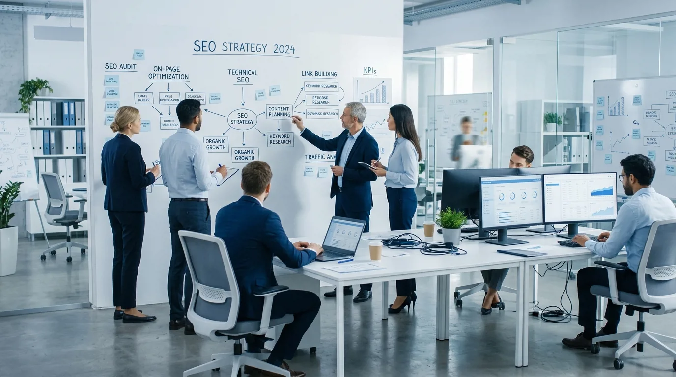 Команда SEO-специалистов за работой в офисе Информула