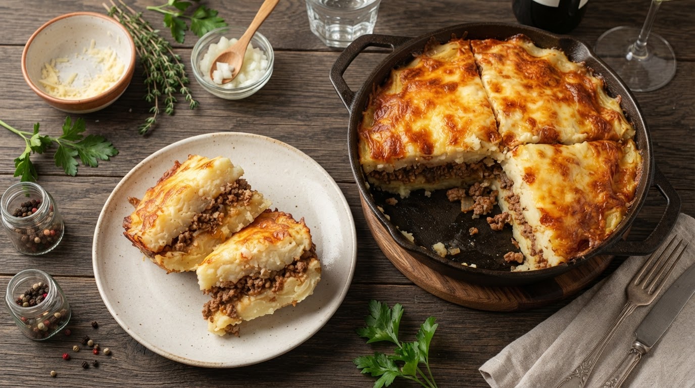 Картофельная запеканка с мясным фаршем и сырной корочкой