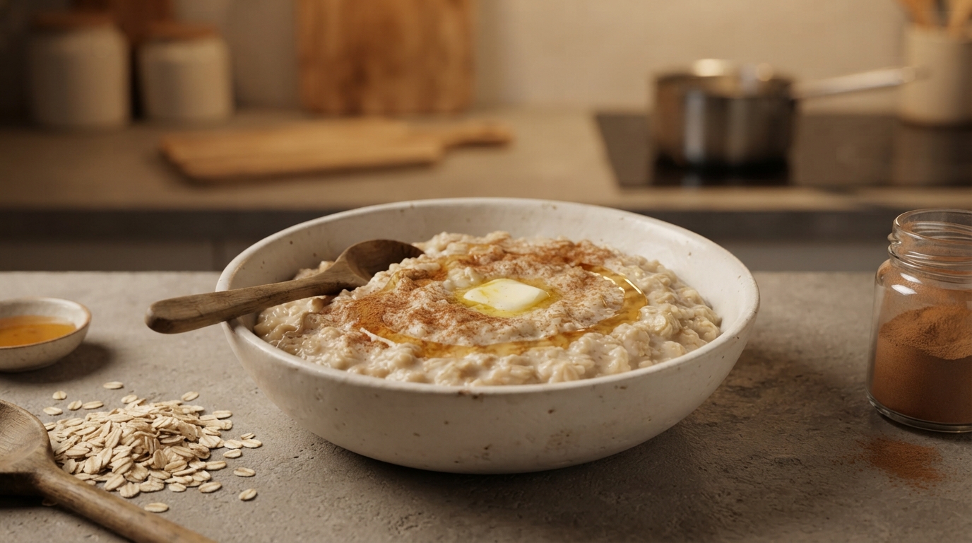 Молочная овсяная каша с корицей и медом