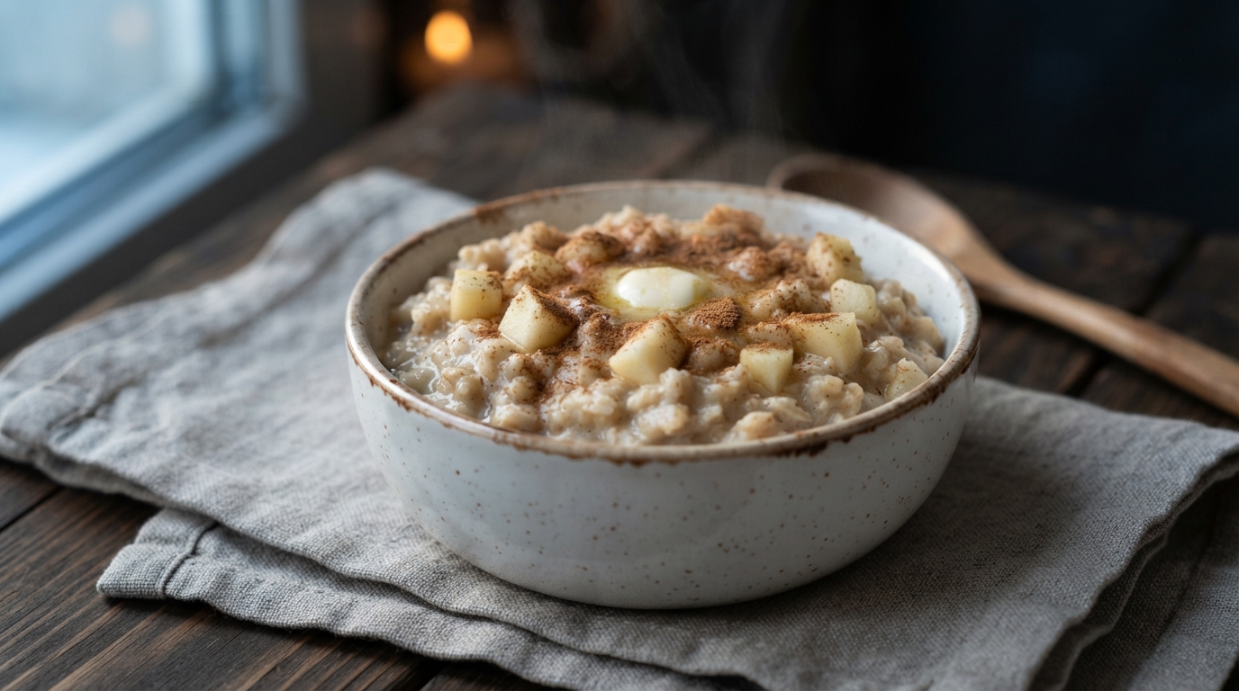 Сливочная овсянка с яблоком и корицей