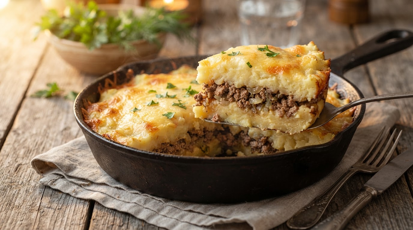 Картофельная запеканка с мясным фаршем и сырной корочкой