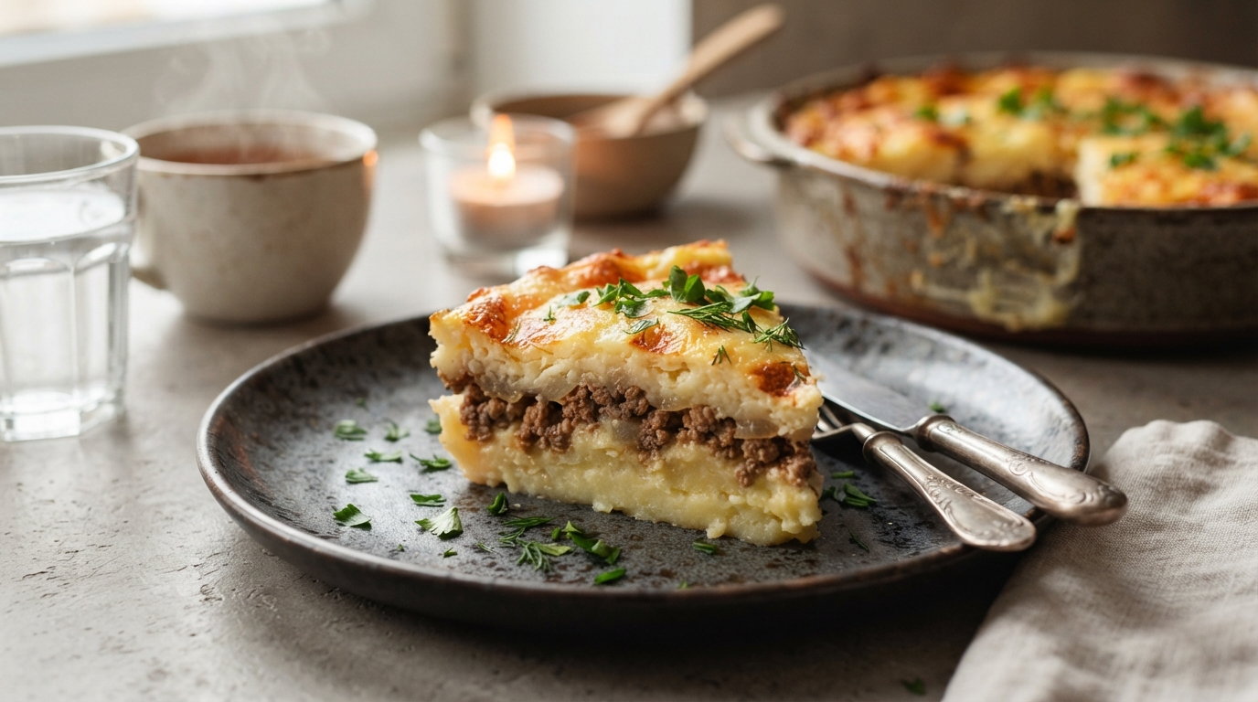 Картофельная запеканка с мясным фаршем и сырной корочкой