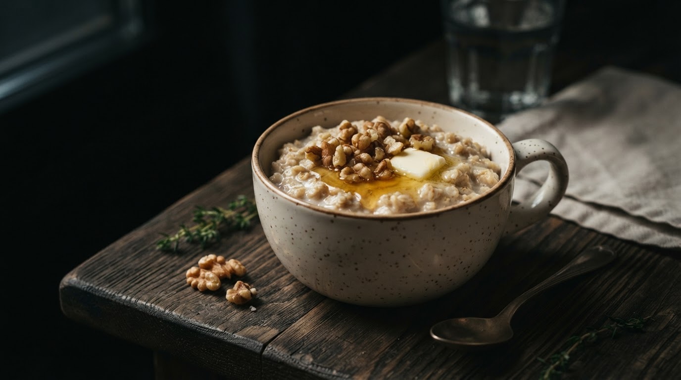 Молочная овсянка с медом и грецким орехом