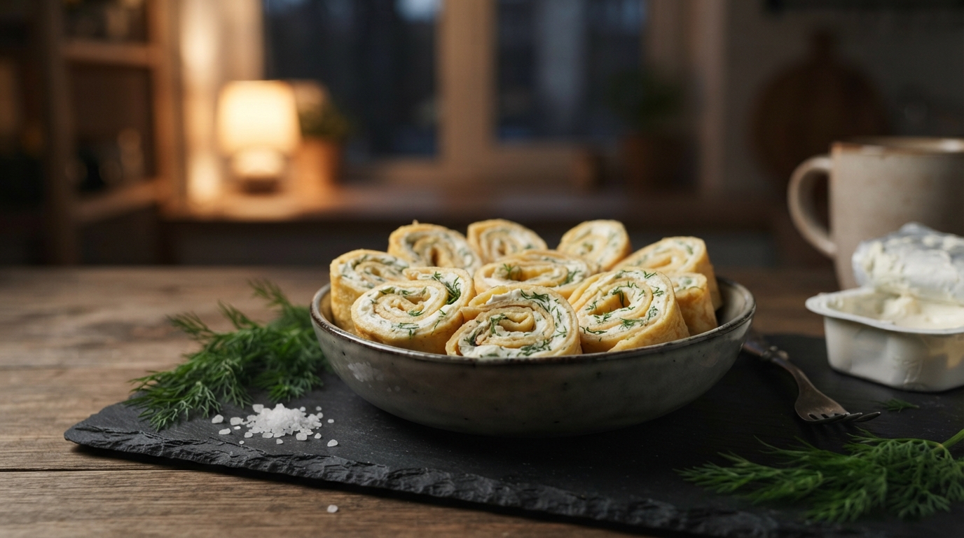 Яичные блинчики с творожным сыром и зеленью