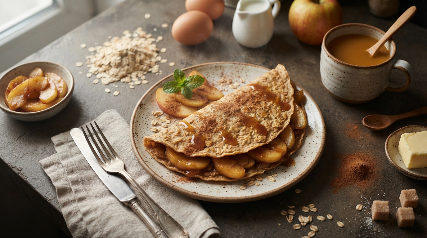 Овсяный блин с карамелизированным яблоком и корицей