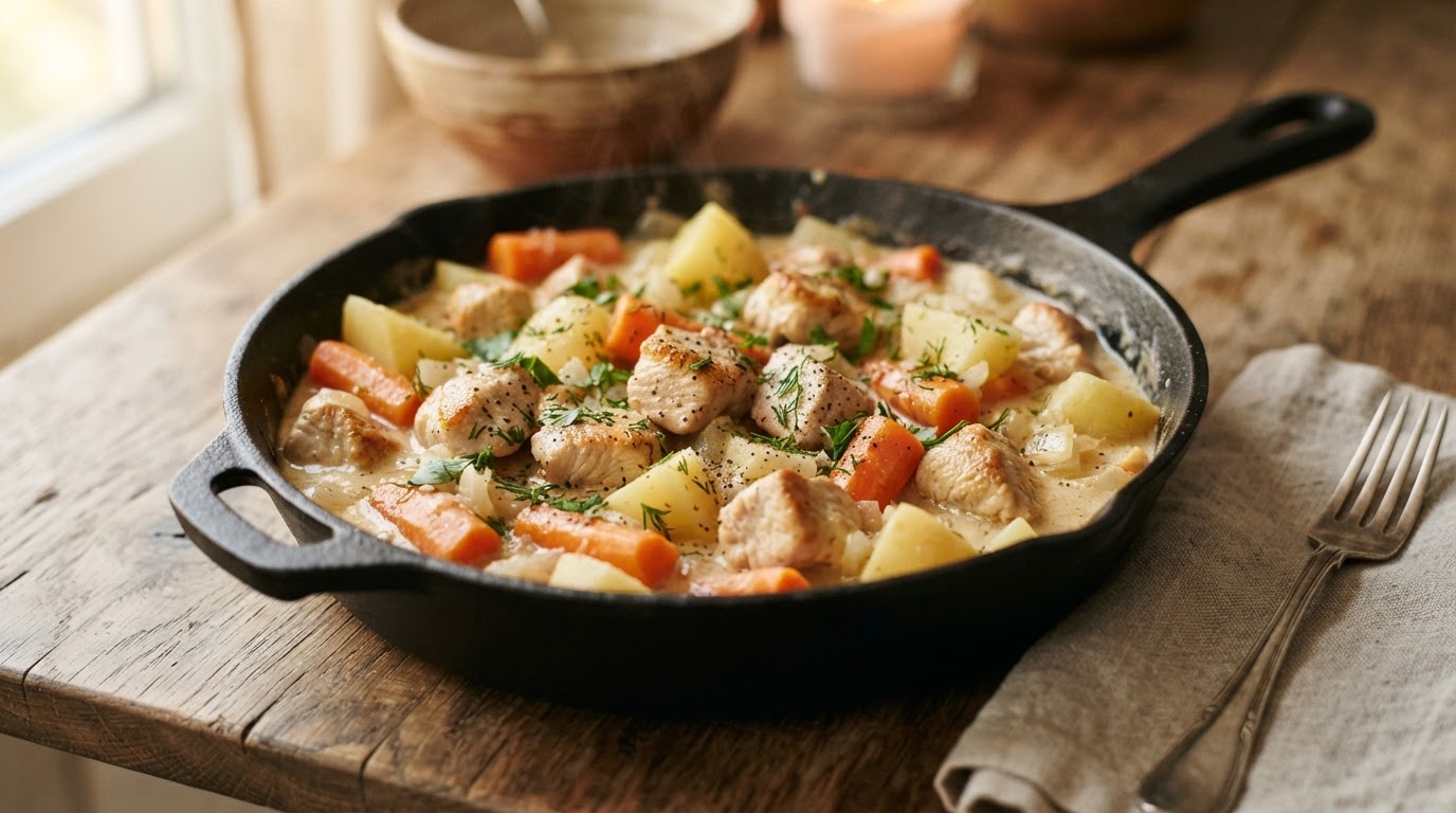 Сливочное рагу из индейки с картофелем и морковью