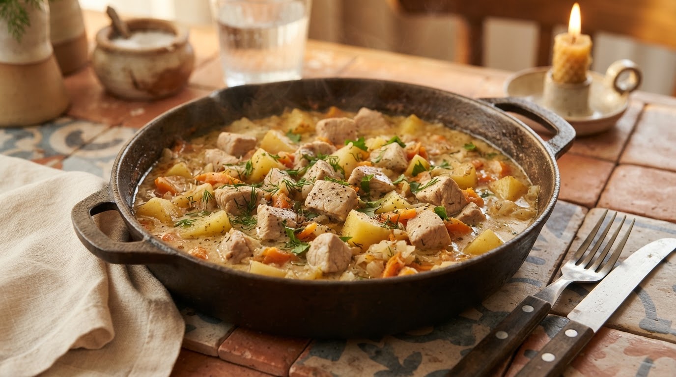 Сливочное рагу из индейки с картофелем в мультиварке
