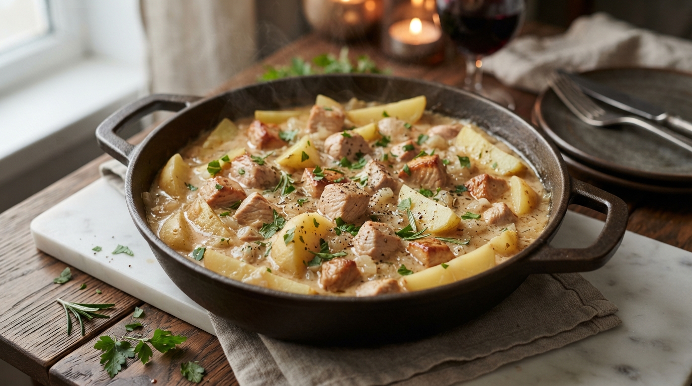 Сливочное рагу из индейки с картофелем и розмарином