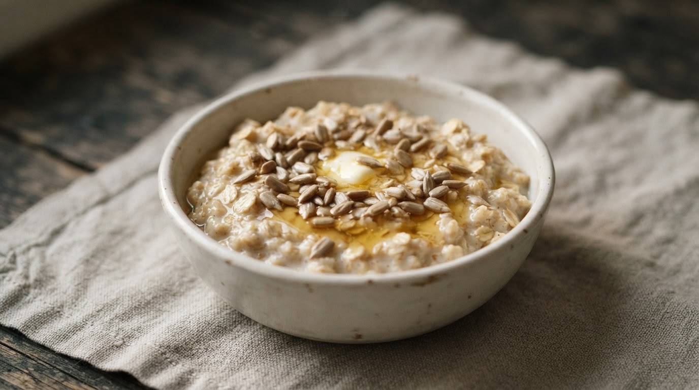 Сливочная овсянка с медом и семечками