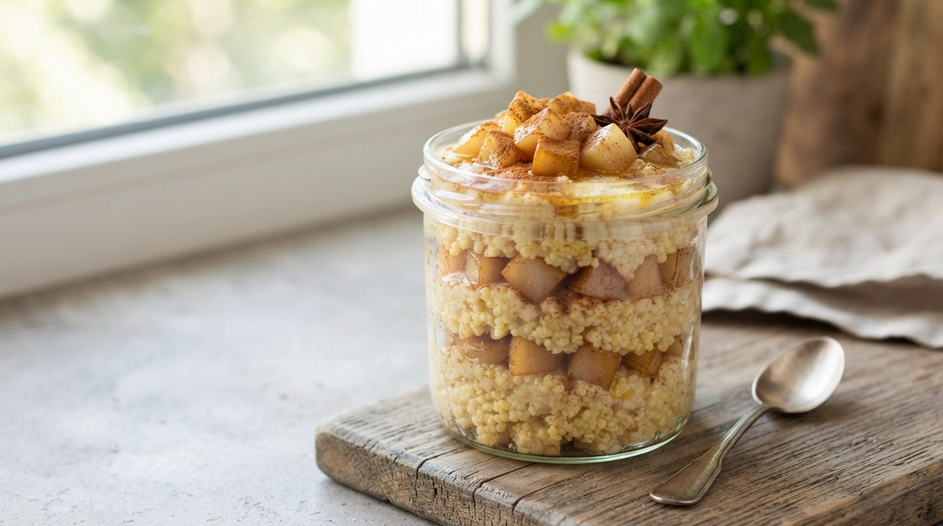 Пряная пшенная каша с карамелизированной грушей и корицей