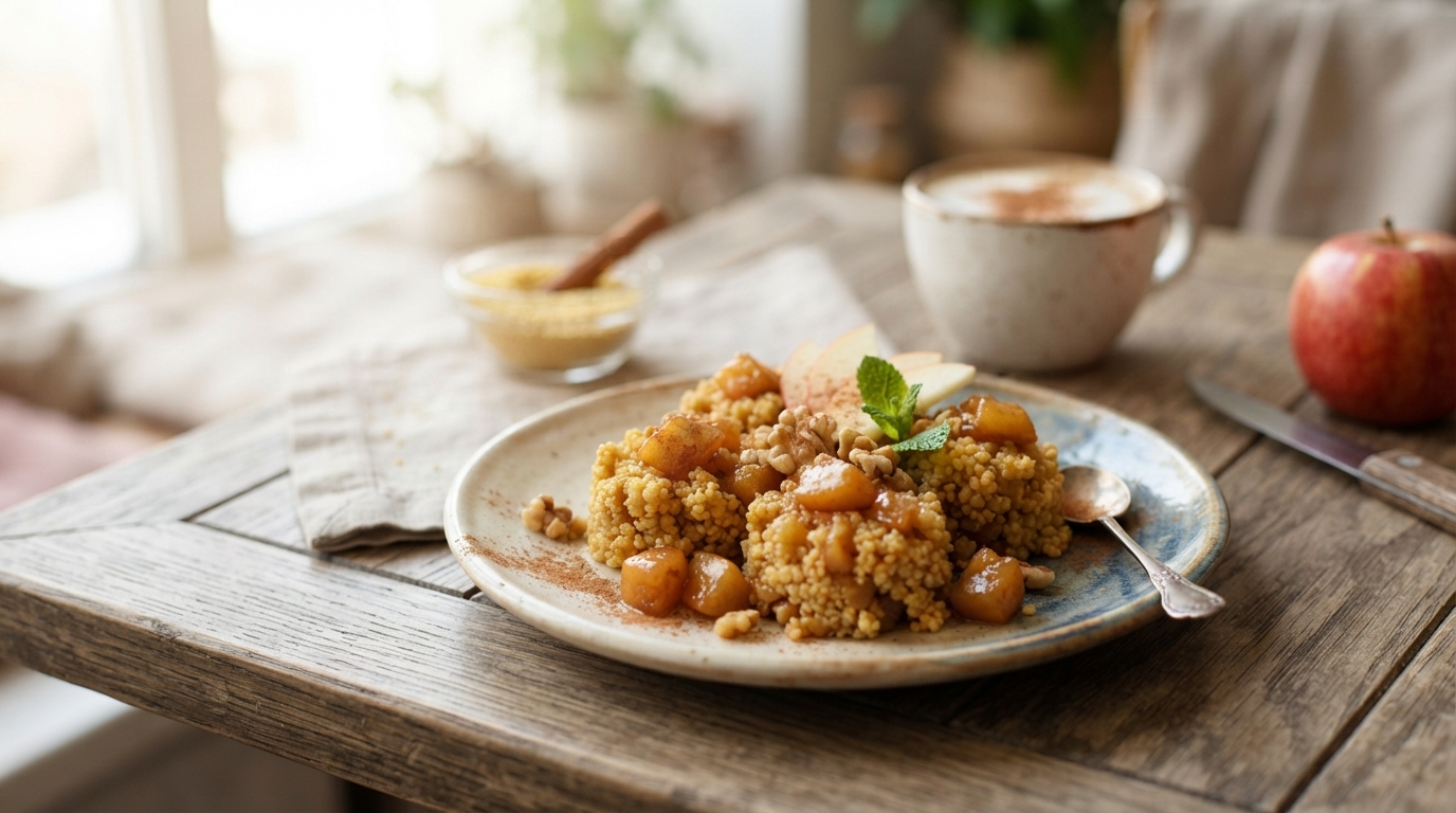 Пряная пшенная каша с карамелизированным яблоком и корицей