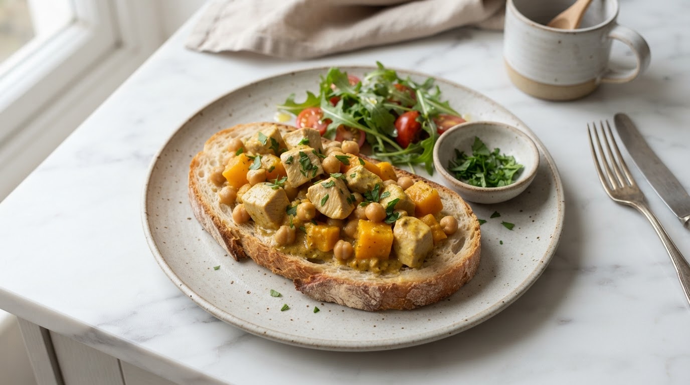 Сливочное рагу из индейки с тыквой и нутом