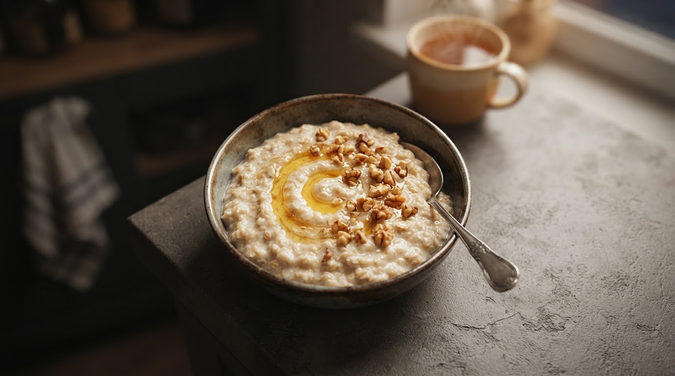Молочная овсянка с медом и грецким орехом