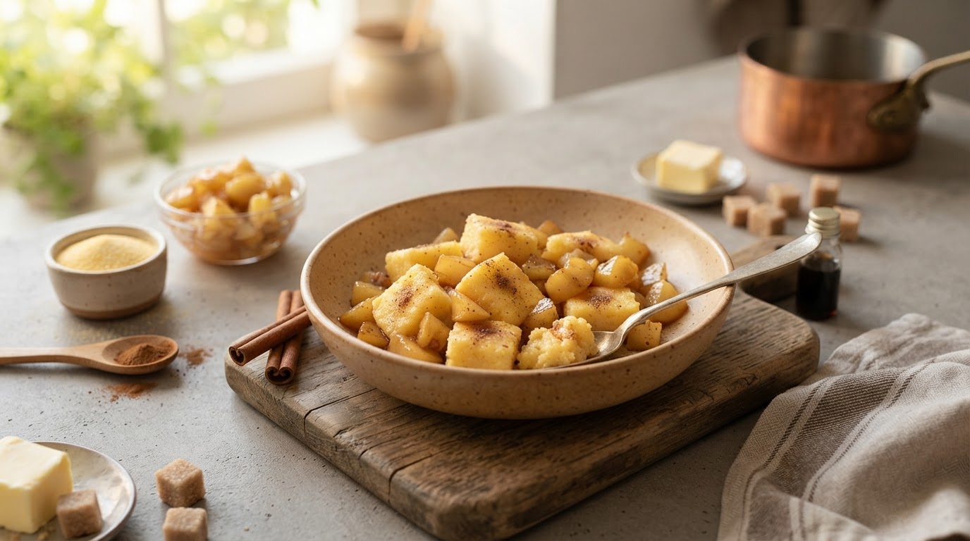 Пряная полента с карамелизованным яблоком и корицей