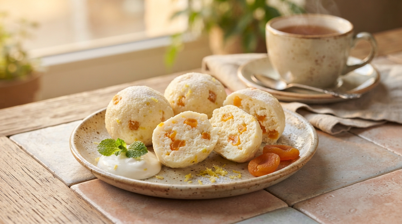 Паровые творожные кнели с лимонной цедрой и курагой