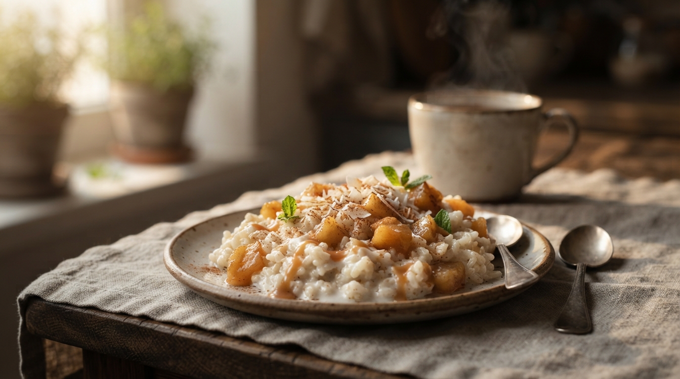 Рисовая каша с кокосовым молоком и томленым яблоком