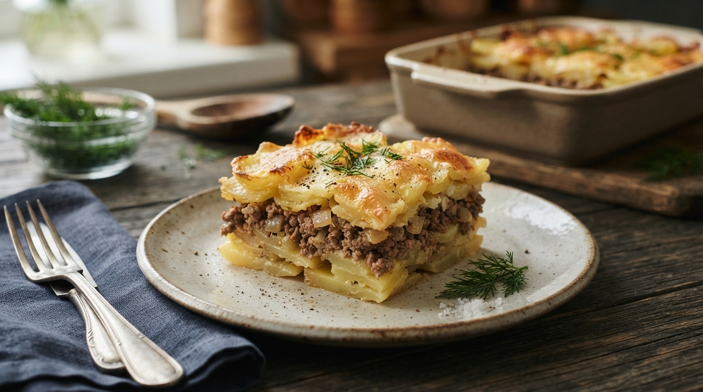 Картофельно-мясная запеканка «Деревенский слой»