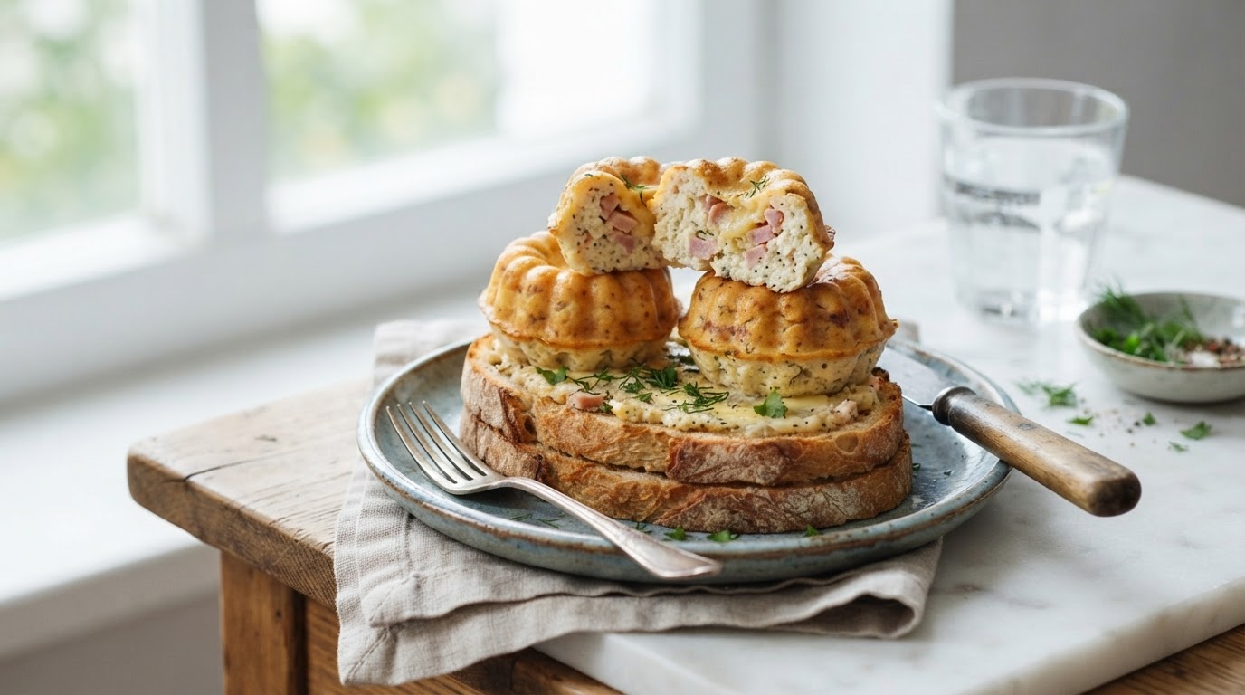 Мини-запеканки с ветчиной и сыром в мультиварке