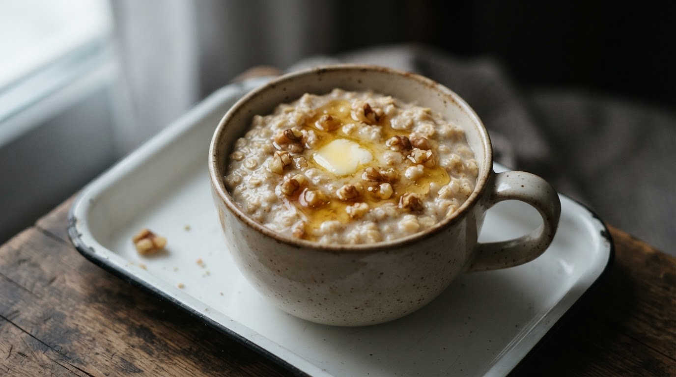Молочная овсянка с медом и грецким орехом
