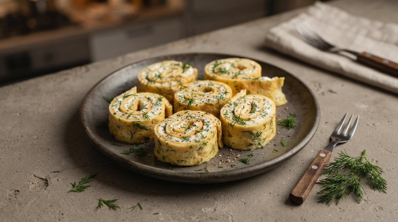 Яичные блинчики с творожным сыром и зеленью