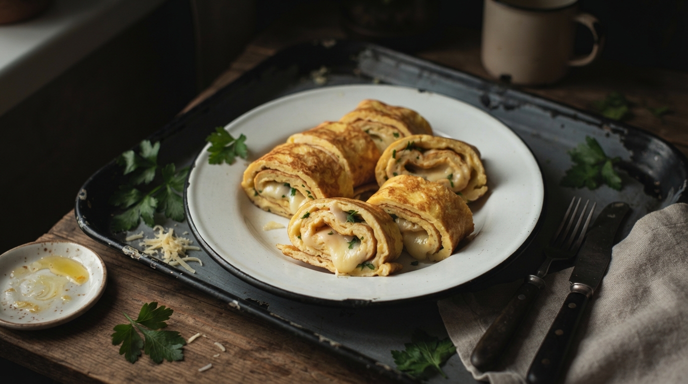 Яичные блинчики с сырной начинкой