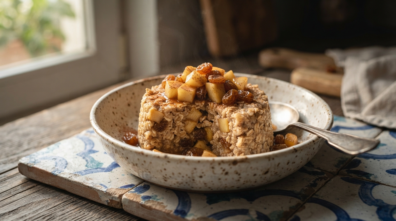 Пряная овсянка с яблоком и карамелизированным изюмом в мультиварке