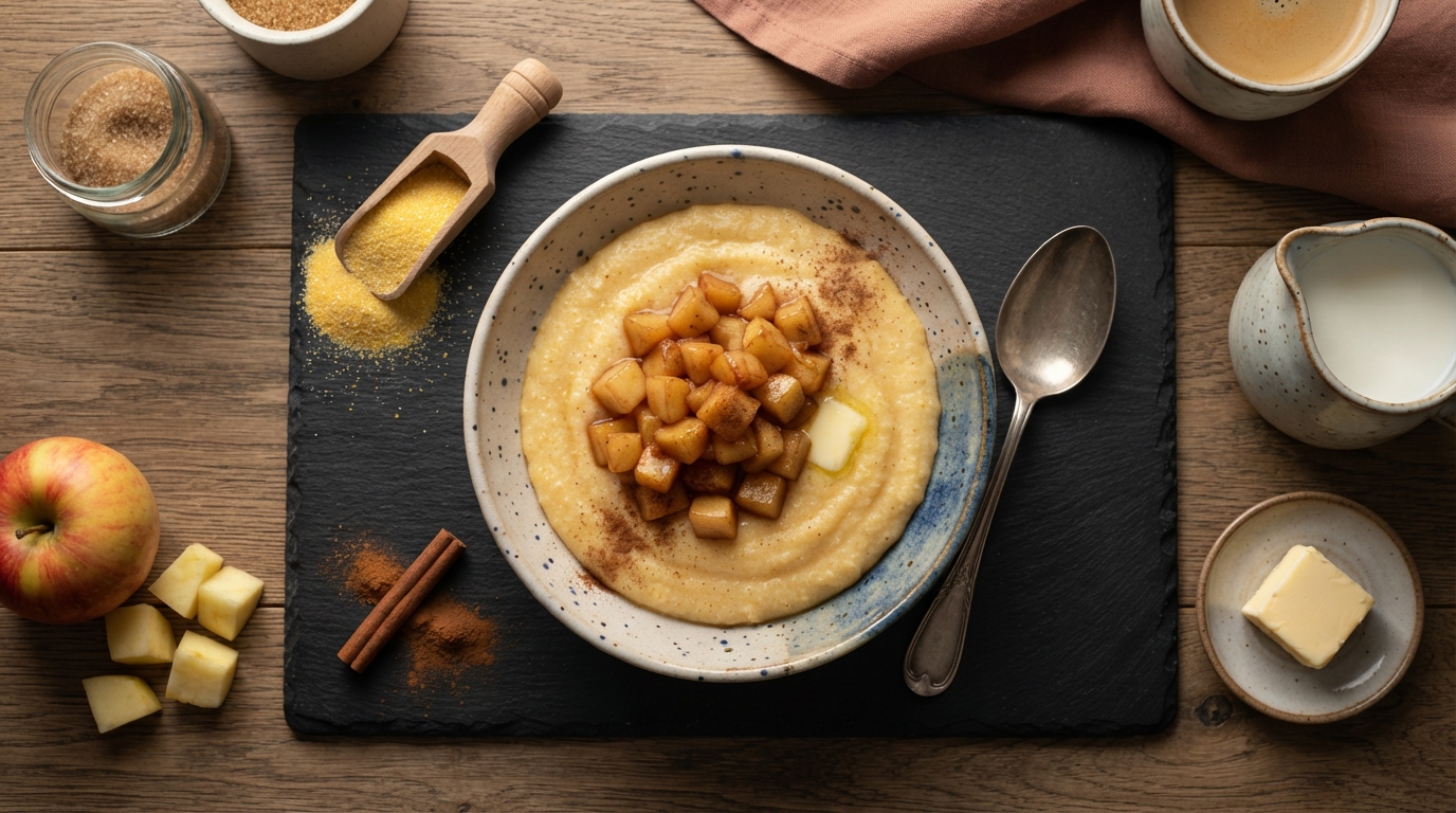 Пряная полента с карамелизированным яблоком и корицей
