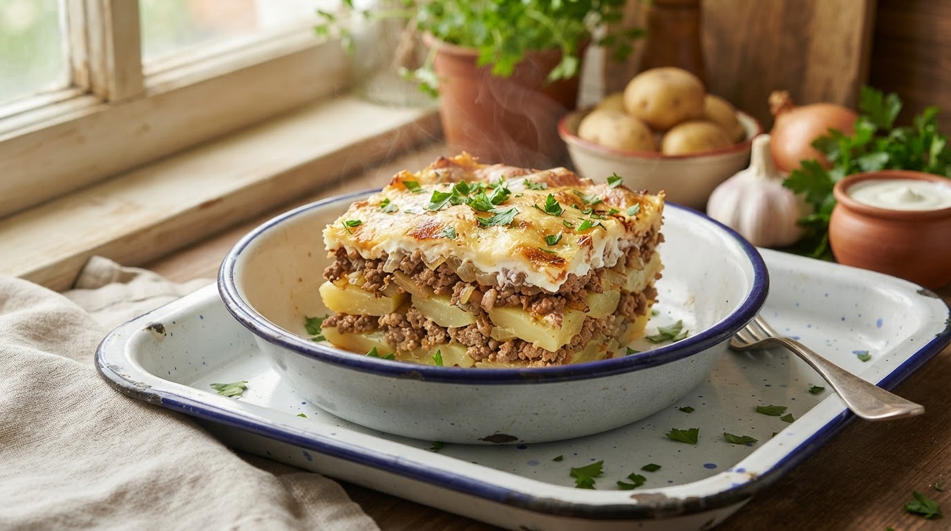 Картофельно-мясная запеканка «Деревенский слой»