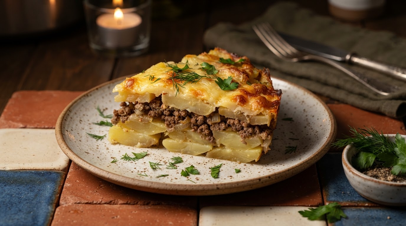 Картофельная запеканка с мясным фаршем и сырной корочкой