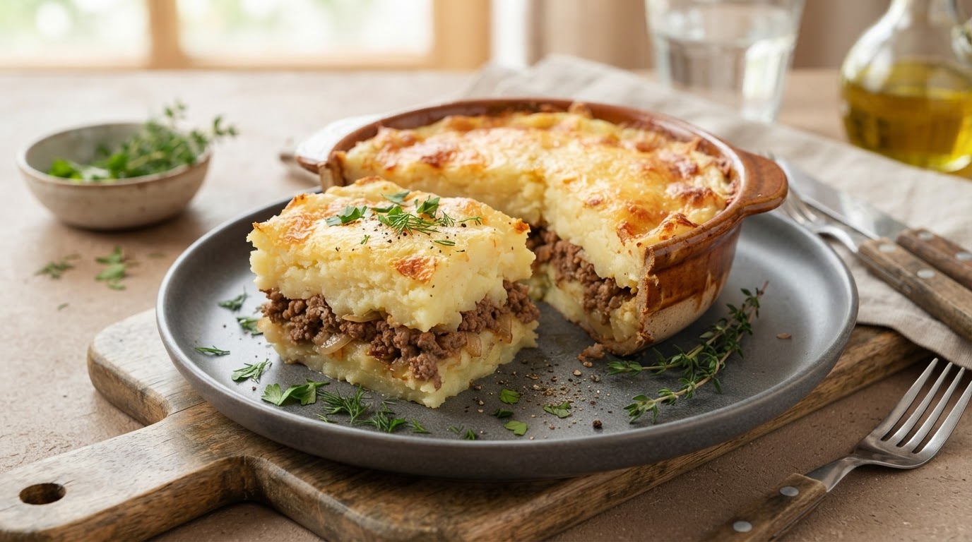 Картофельная запеканка с мясным фаршем и сырной корочкой