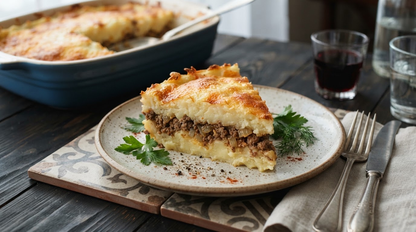 Картофельная запеканка с мясным фаршем и сырной корочкой