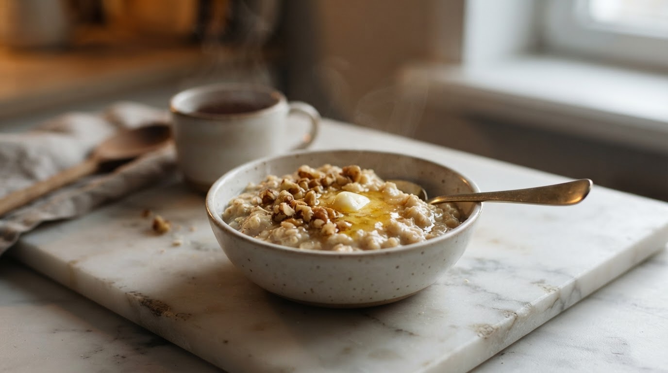 Молочная овсянка с медом и грецким орехом